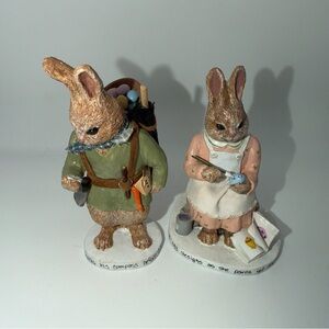 Easter & Mrs. Rabbit Figurines Checks His Compass Paint Egg Designs 1994 Signed